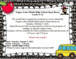 Tupper Lake Middle/High School Open House Postcard